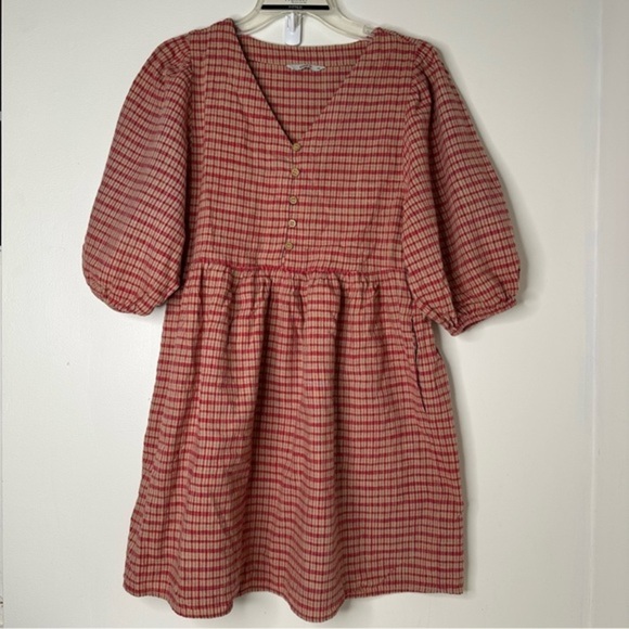 Plaid V-Neck mini Dress with Puff Sleeves by Only - Picture 1 of 12